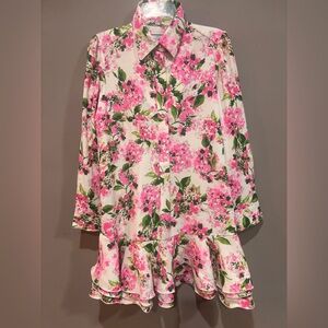 Tuckernuck Callahan Shirtdress Small Pink Hydrangea Ruffle Hem Floral - Small